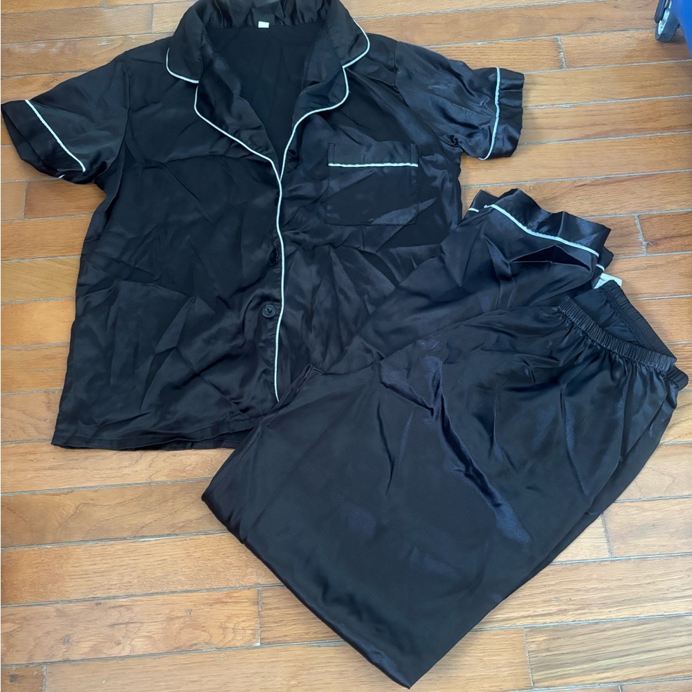 Black Satin Pajama Set